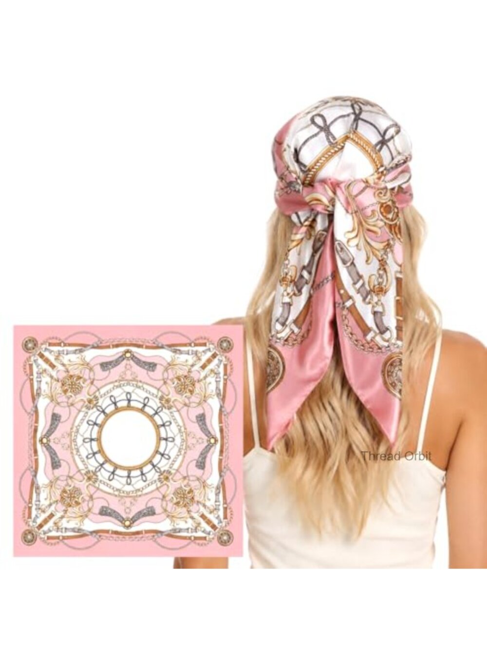 Large Satin Square Scarf Hair Wrap Bandana with Hair Sticks
